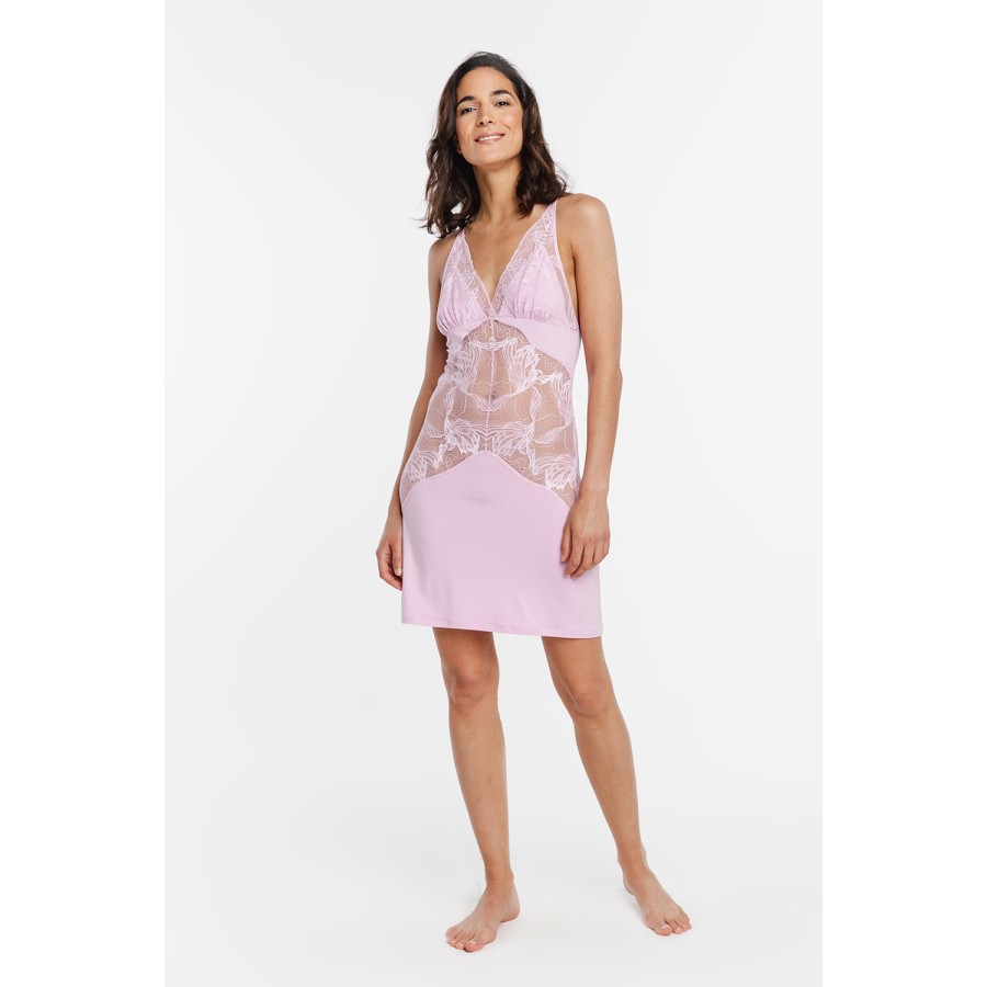 Camisón micromodal azul encaje transparente